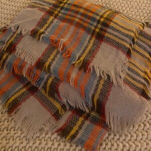 Large plaid “blanket” scarf with orange